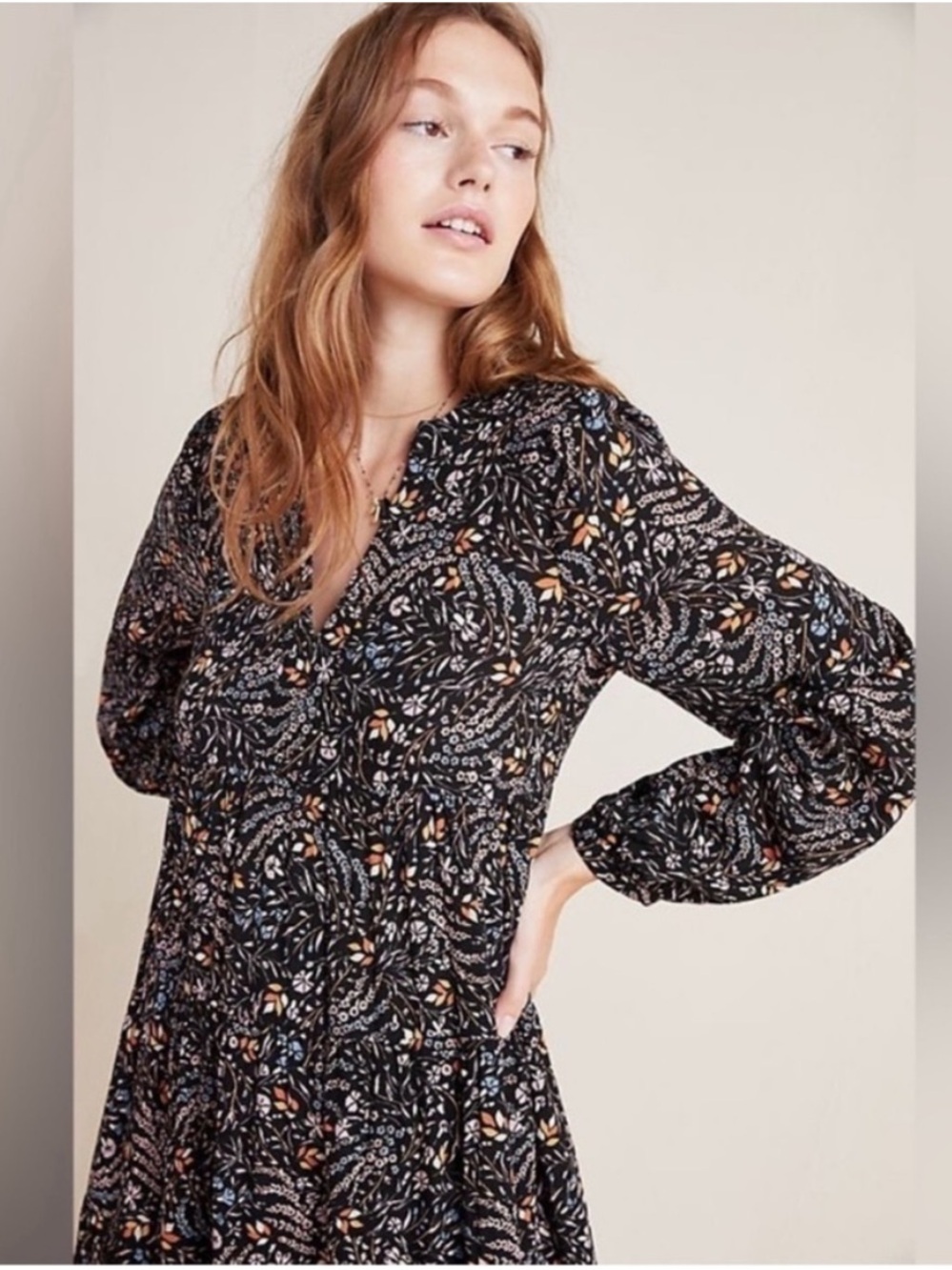 Anthropologie maeve amber floral tiered tunic dress womens XS